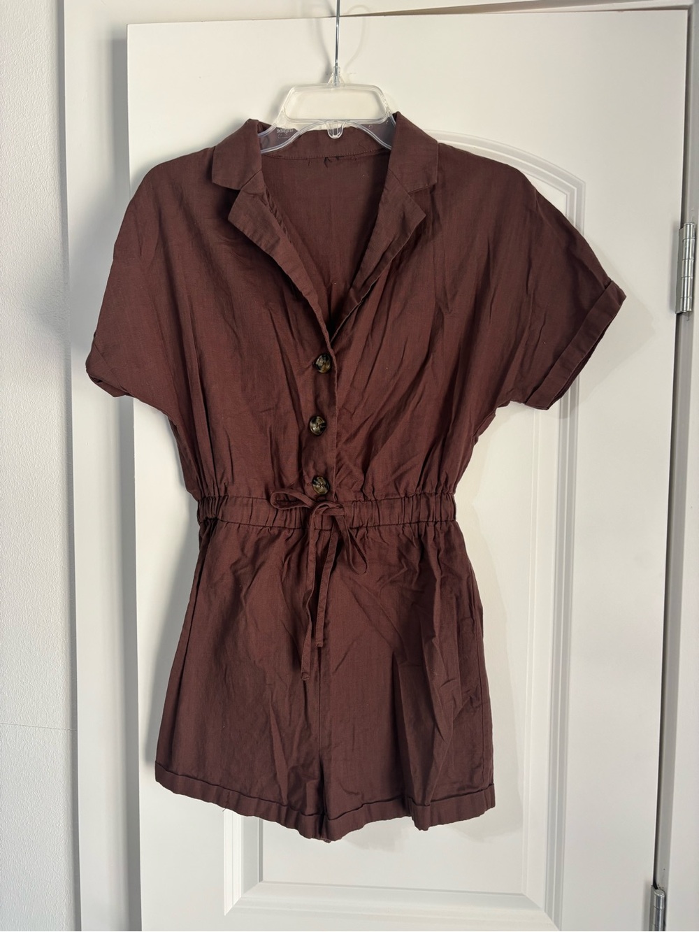 Button-Front Short Sleeve Romper